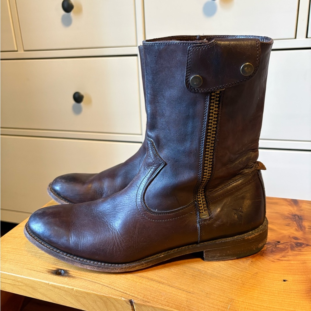 Frye Dark Brown Leather Zip-Front Men's Boots